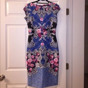 Beige by Eci Blue Floral Print Midi Dress